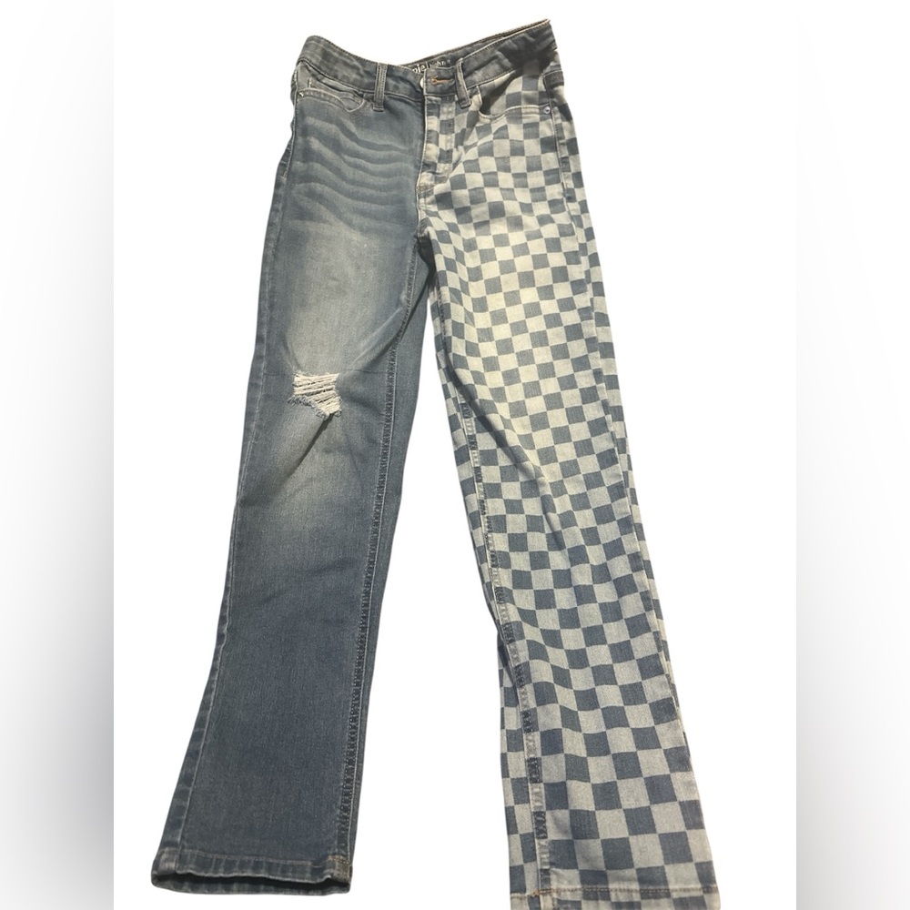 EUC Hippie Girl high rise mom Checkered Two-Tone Jeans